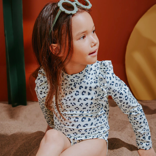 Leopard Print on Mint Long Sleeve Swimsuit