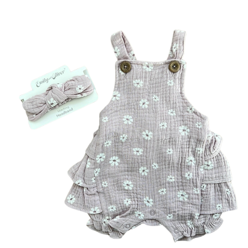 Lavender Floral Cotton Bubble Ruffle Romper