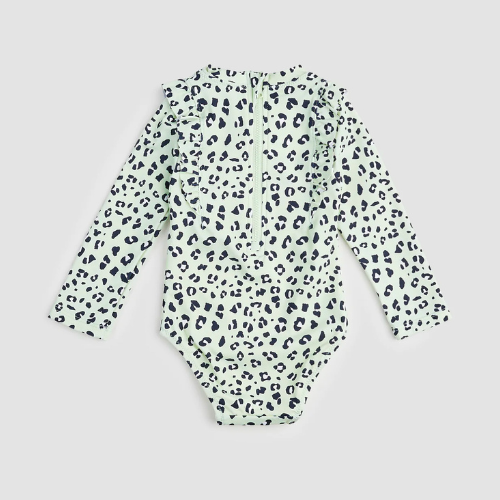 Leopard Print on Mint Long Sleeve Swimsuit