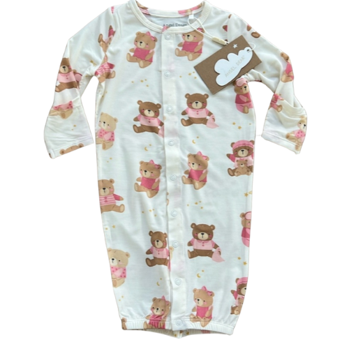 Pink Teddy Bear Convertible Baby Gown