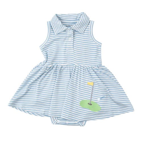 Golf Polo Collar Tank Bodysuit Dress Blue Stripe