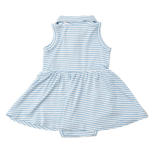 Golf Polo Collar Tank Bodysuit Dress Blue Stripe