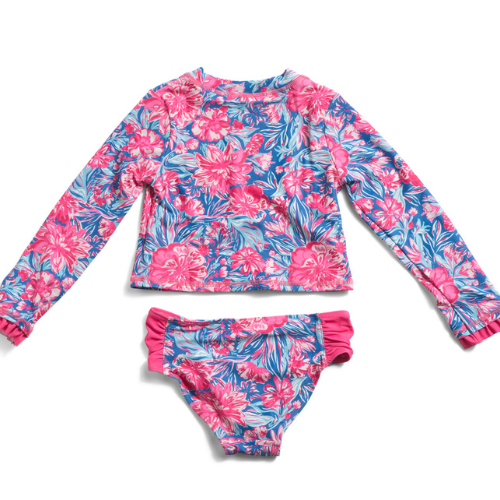 Floral Long Sleeve Rashguard Top and Bottom Swimsuit Set