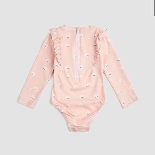 Pearl Shell Print on Pink Long Sleeve Swimsuit