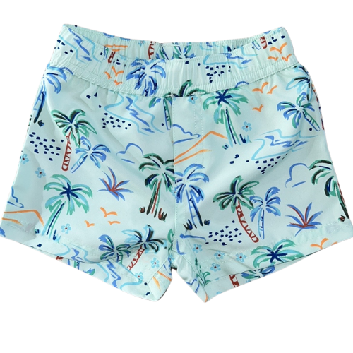 Palm Print Rashguard and Swim Trunks Set