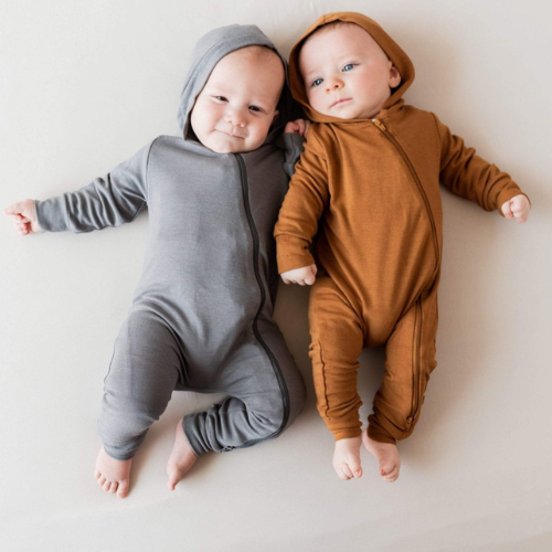 Bamboo Jersey Hooded Zipper Romper Nutmeg