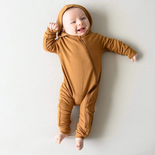 Bamboo Jersey Hooded Zipper Romper Nutmeg