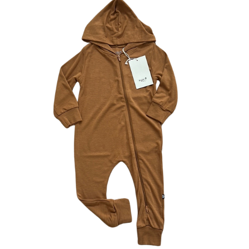 Bamboo Jersey Hooded Zipper Romper Nutmeg