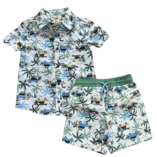 Beach Days Button Down Shirt and Matching Swim Trunks Set