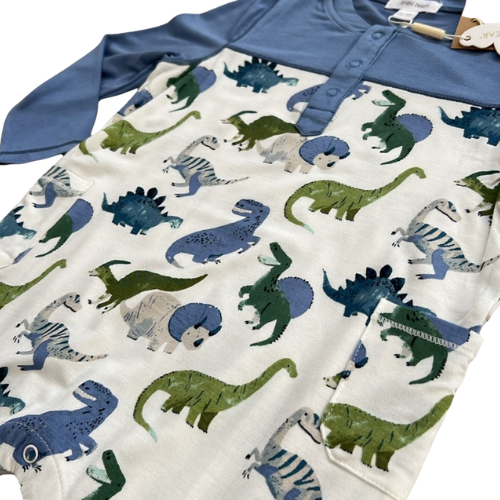 Painterly Dinos Play Wear Henley Romper with Pockets