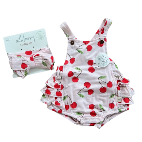 Cherry Bamboo Ruffle Bubble Romper