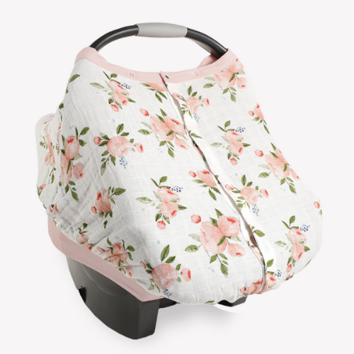 Cotton Muslin Car Seat Canopy Watercolor Roses