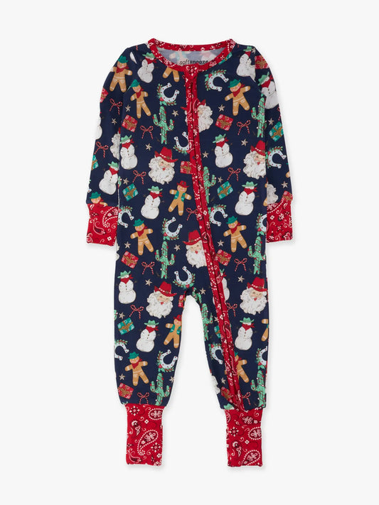 SoftSnooze™ Baby Bamboo Viscose Giddy Up Santa Western Christmas Convertible One Piece Footie Pajama