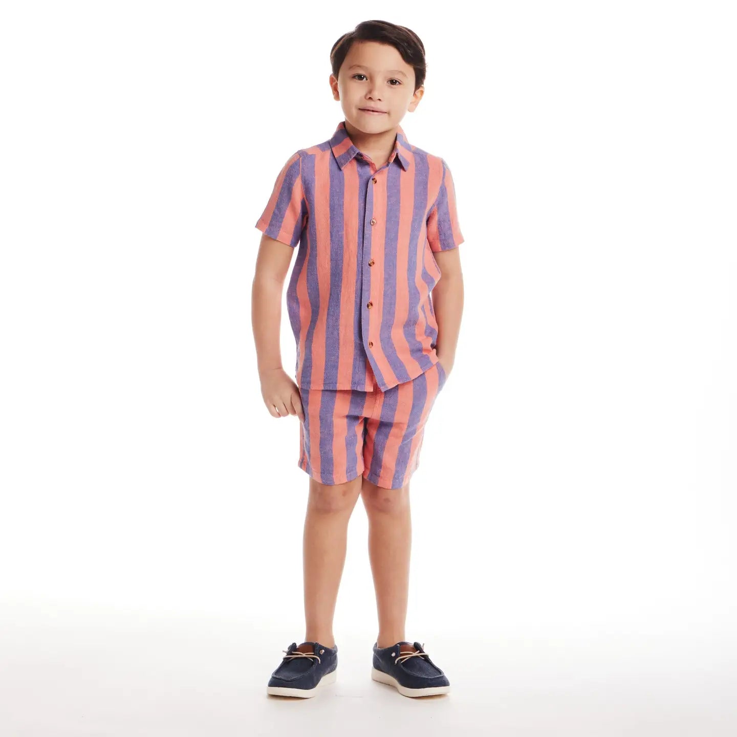 Kids 2-Piece Striped Button down Set | Coral