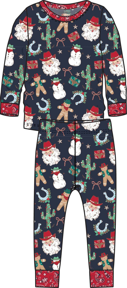 SoftSnooze™ Kids Bamboo Viscose Giddy Up Santa Western Christmas Long Sleeve Pajama Set