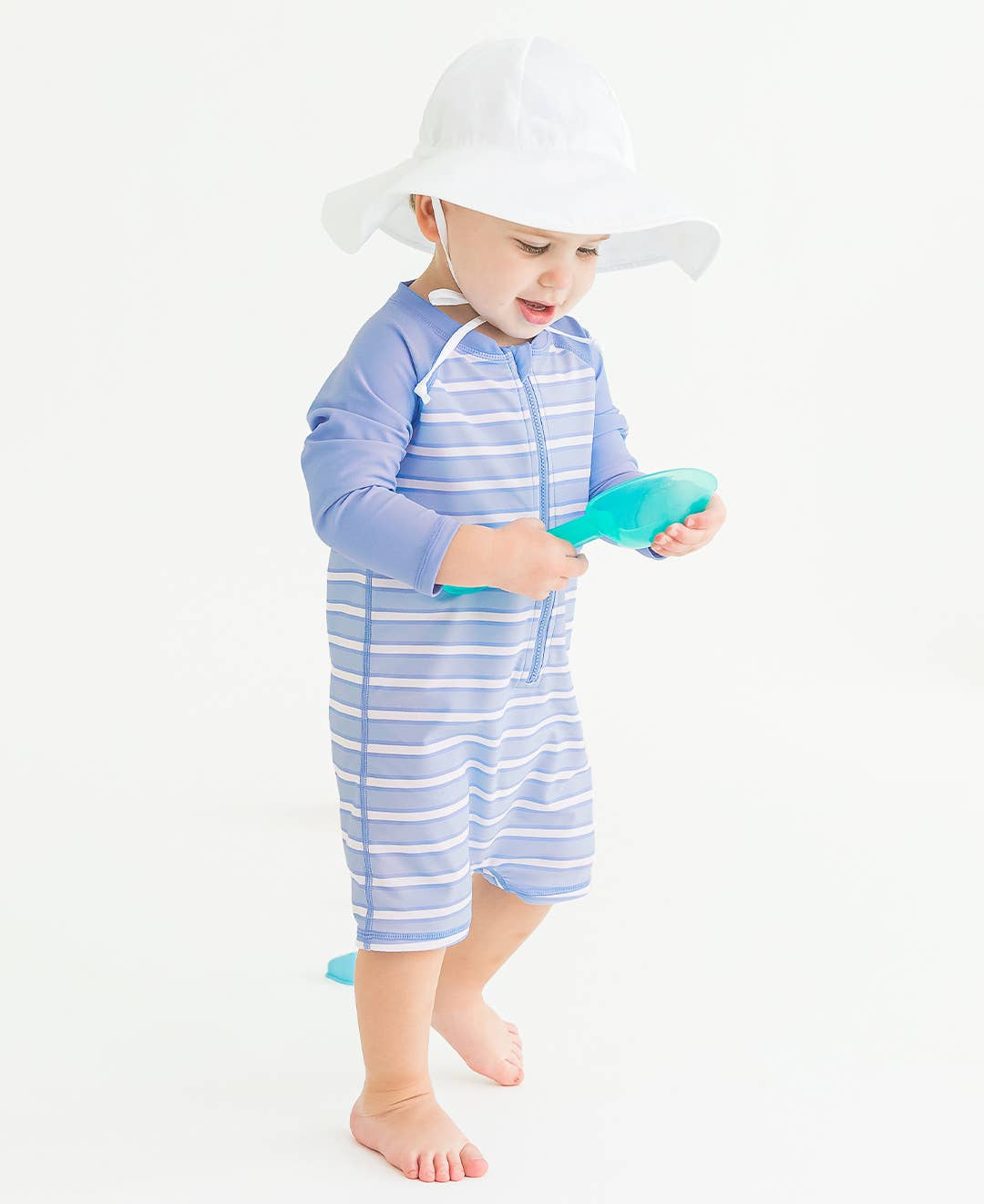Baby Boys Periwinkle Blue & Windsurfer Stripe Long Sleeve One Piece Rash Guard Swimsuit