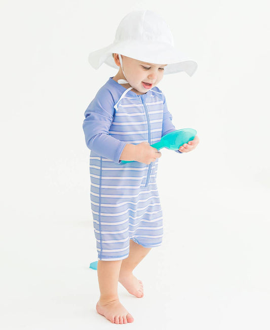 Baby Boys Periwinkle Blue & Windsurfer Stripe Long Sleeve One Piece Rash Guard Swimsuit