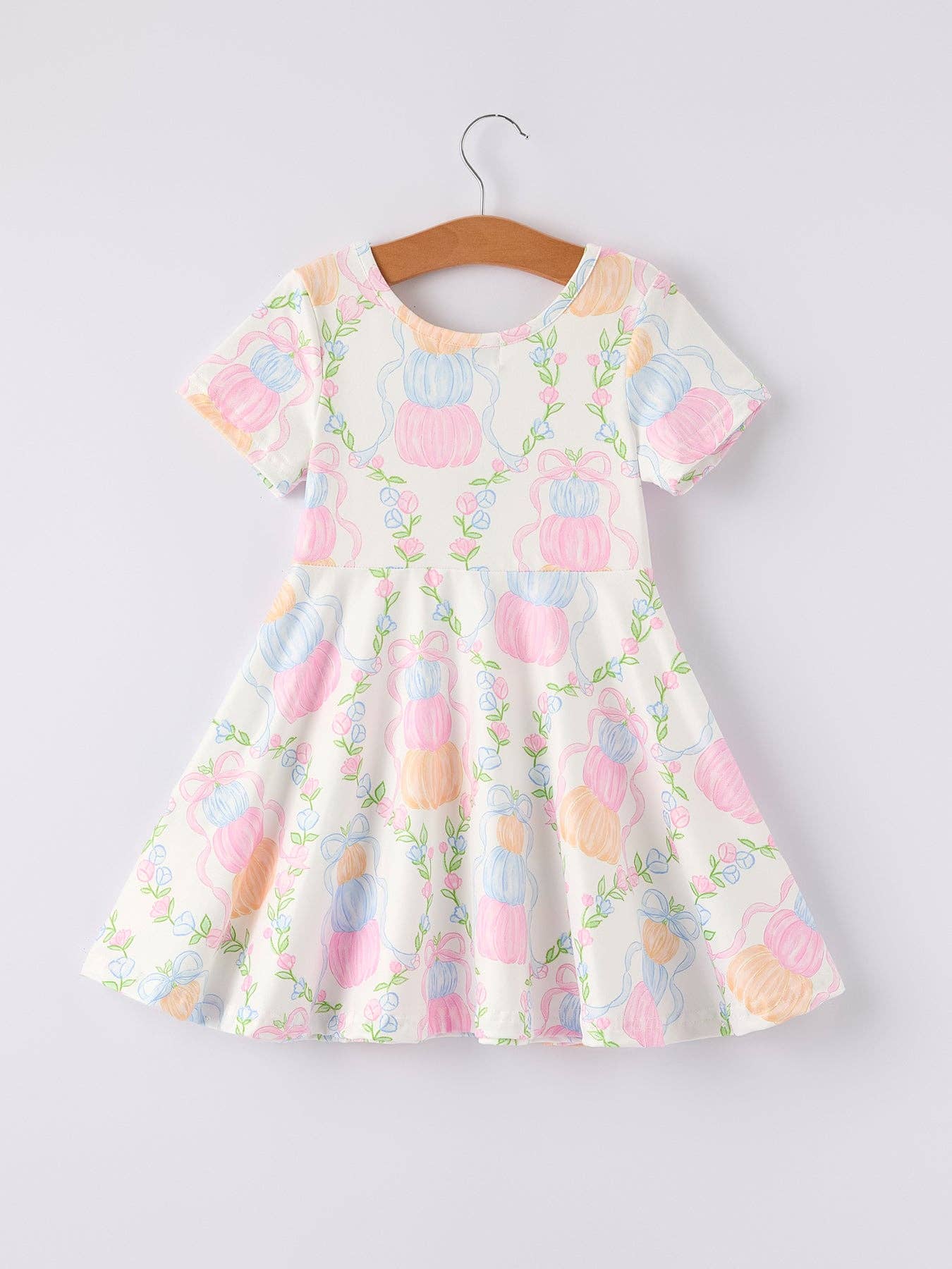 Fall Stacked Pumpkin Bow Print Girls Dress