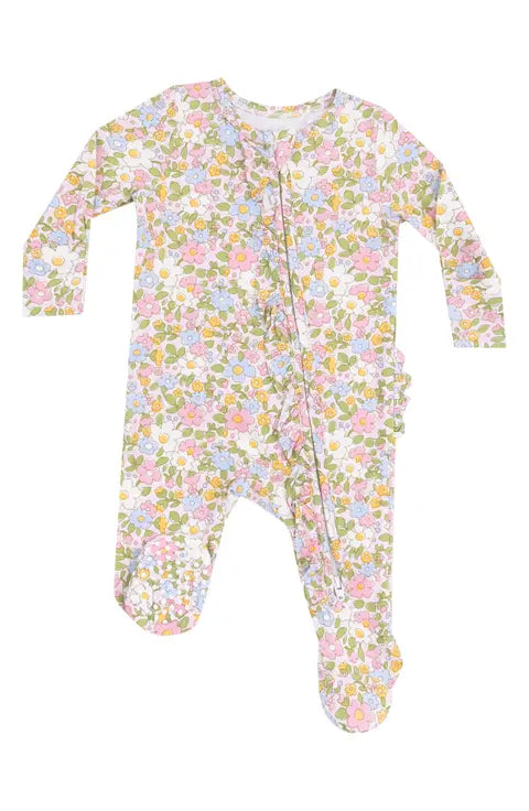 2 Way Zipper Ruffle Front Footie - Bubbly Baby Calico
