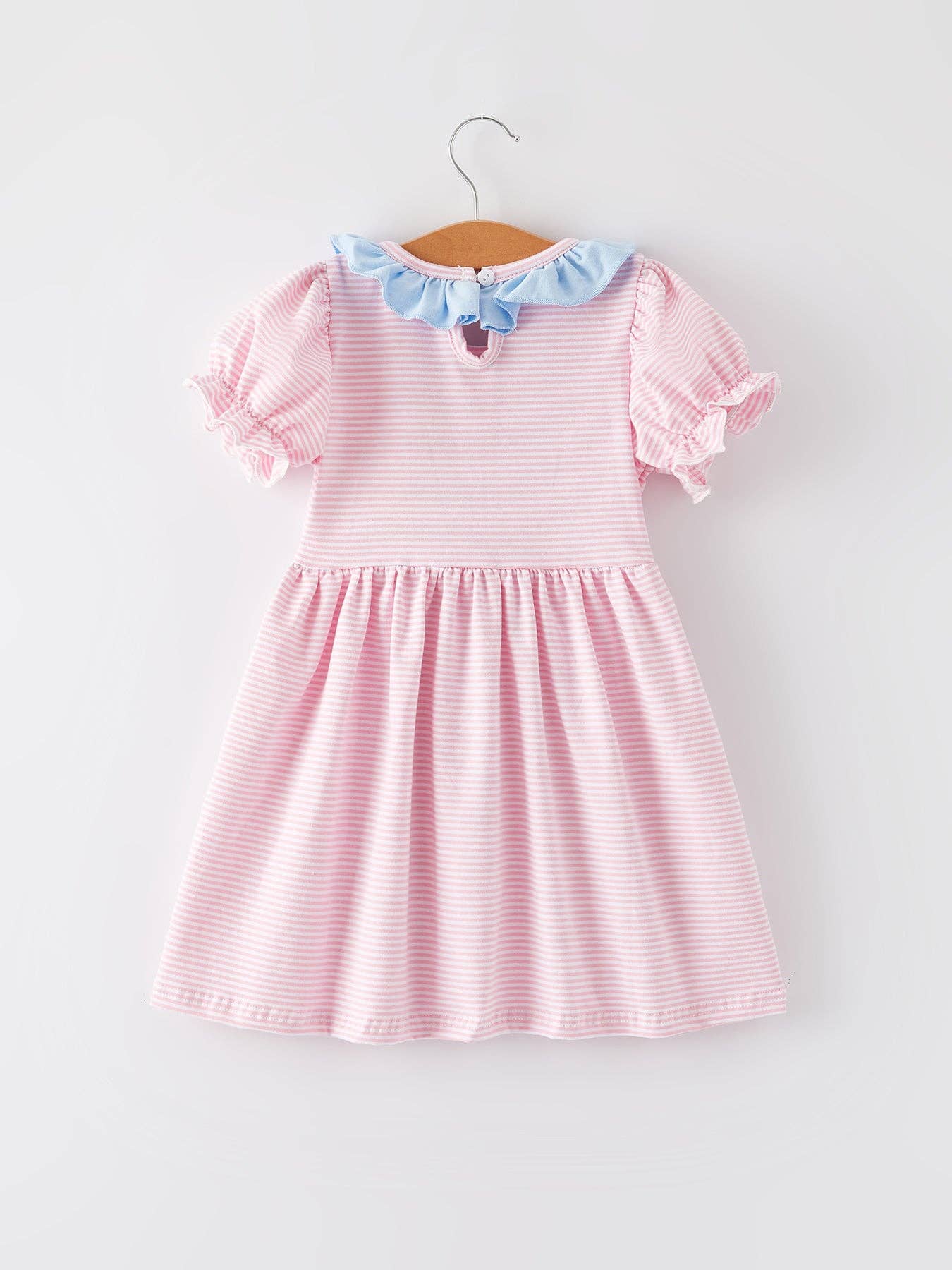Easter Bunny Embroidery Girls Pink Striped Dress