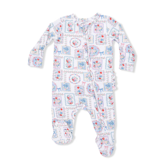Julep's Floral Patchwork - 2 Way Ruffle Back Zipper Footie