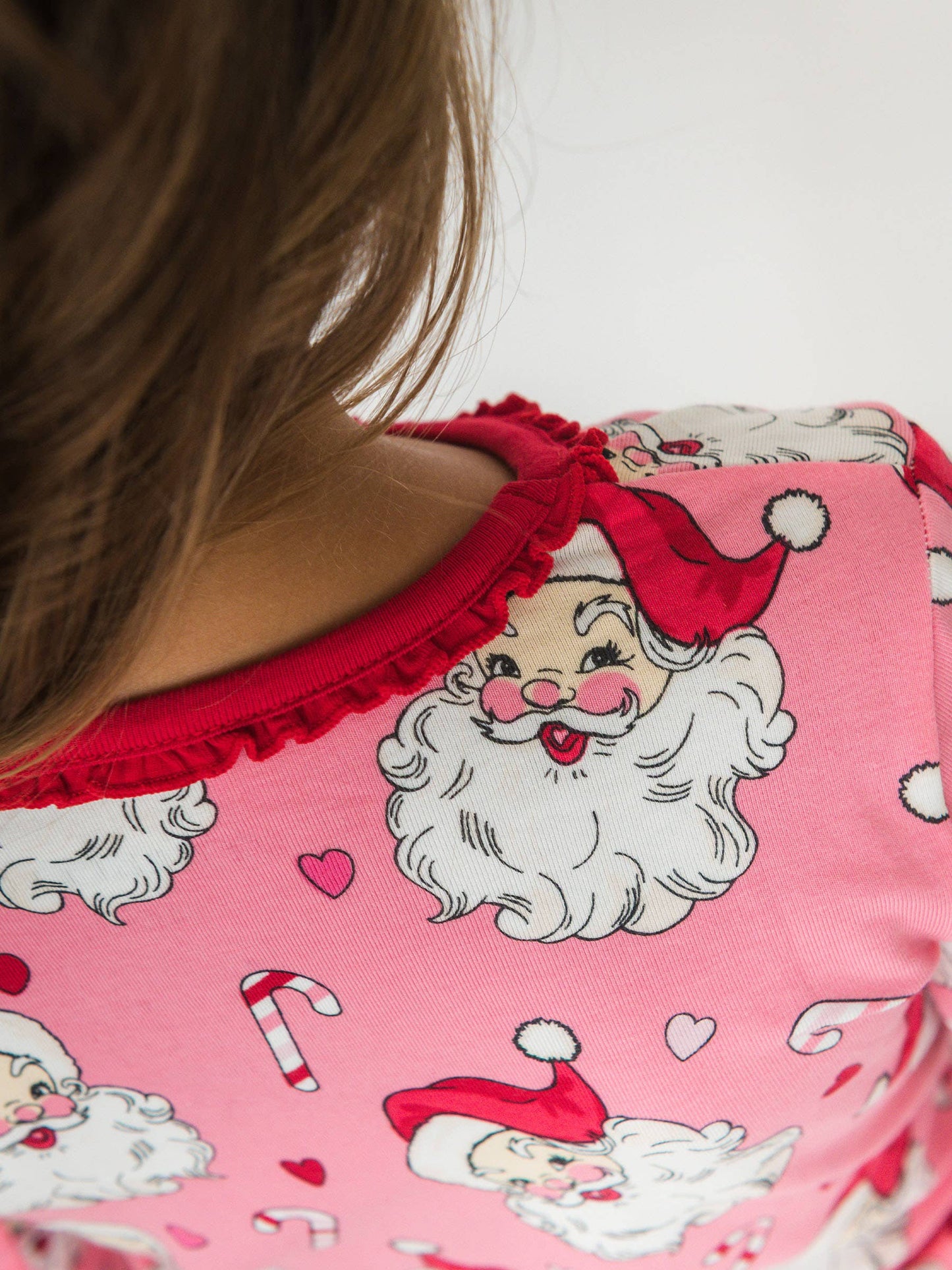 SoftSnooze™ Toddler Girls Modal Blend Pink Santa Joy Ruffle Long Sleeve Pajama Set with Signature Rear Ruffles