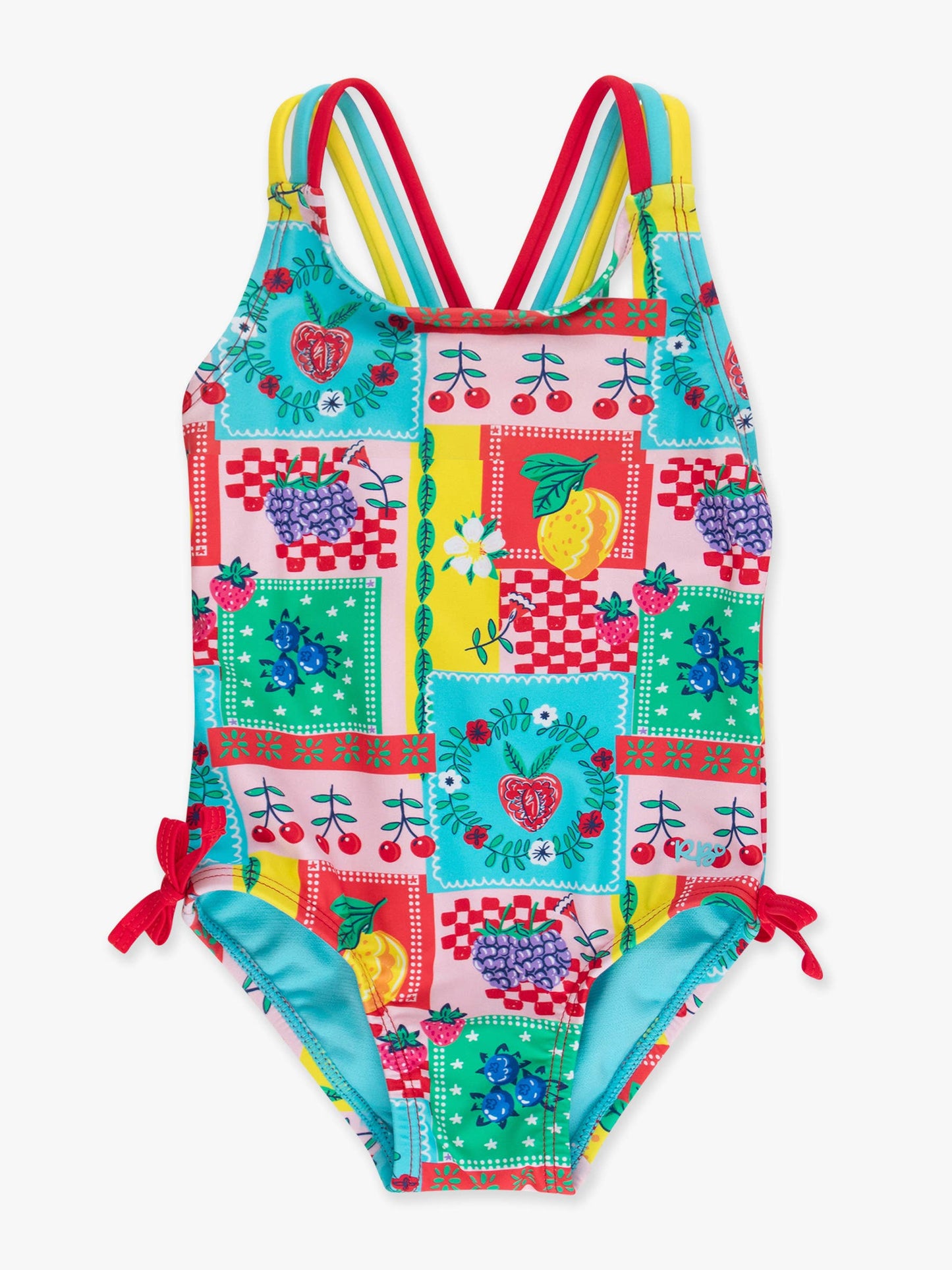 Girls Picnic Party Patchwork Cross-Back One Piece Swimsuit