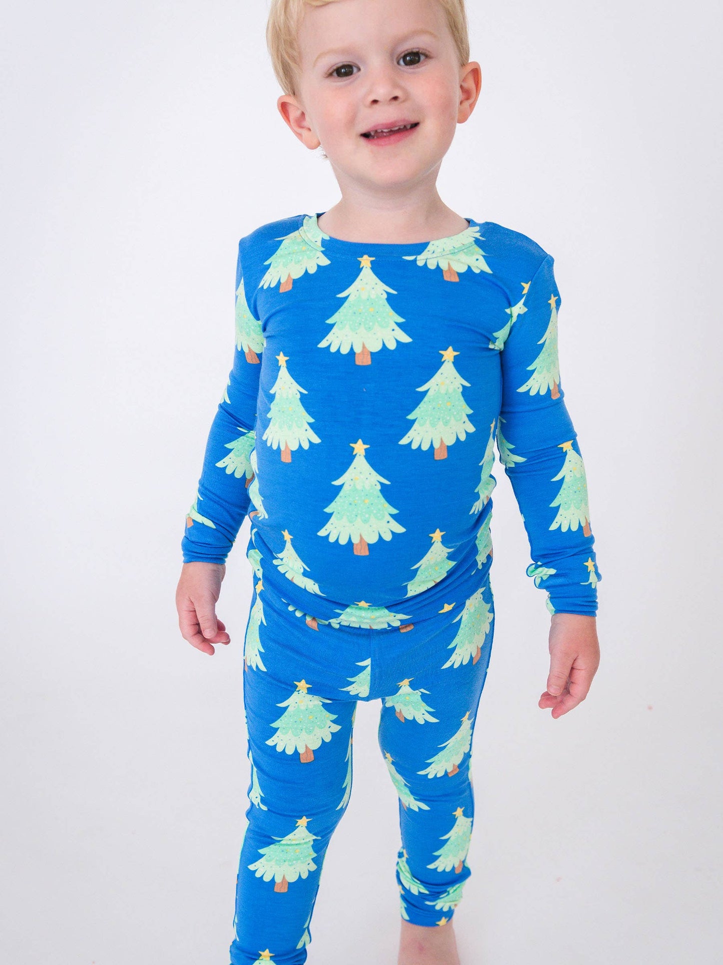 SoftSnooze™ Kids Bamboo Viscose Blue Twinkling Trees Long Sleeve Pajama Set