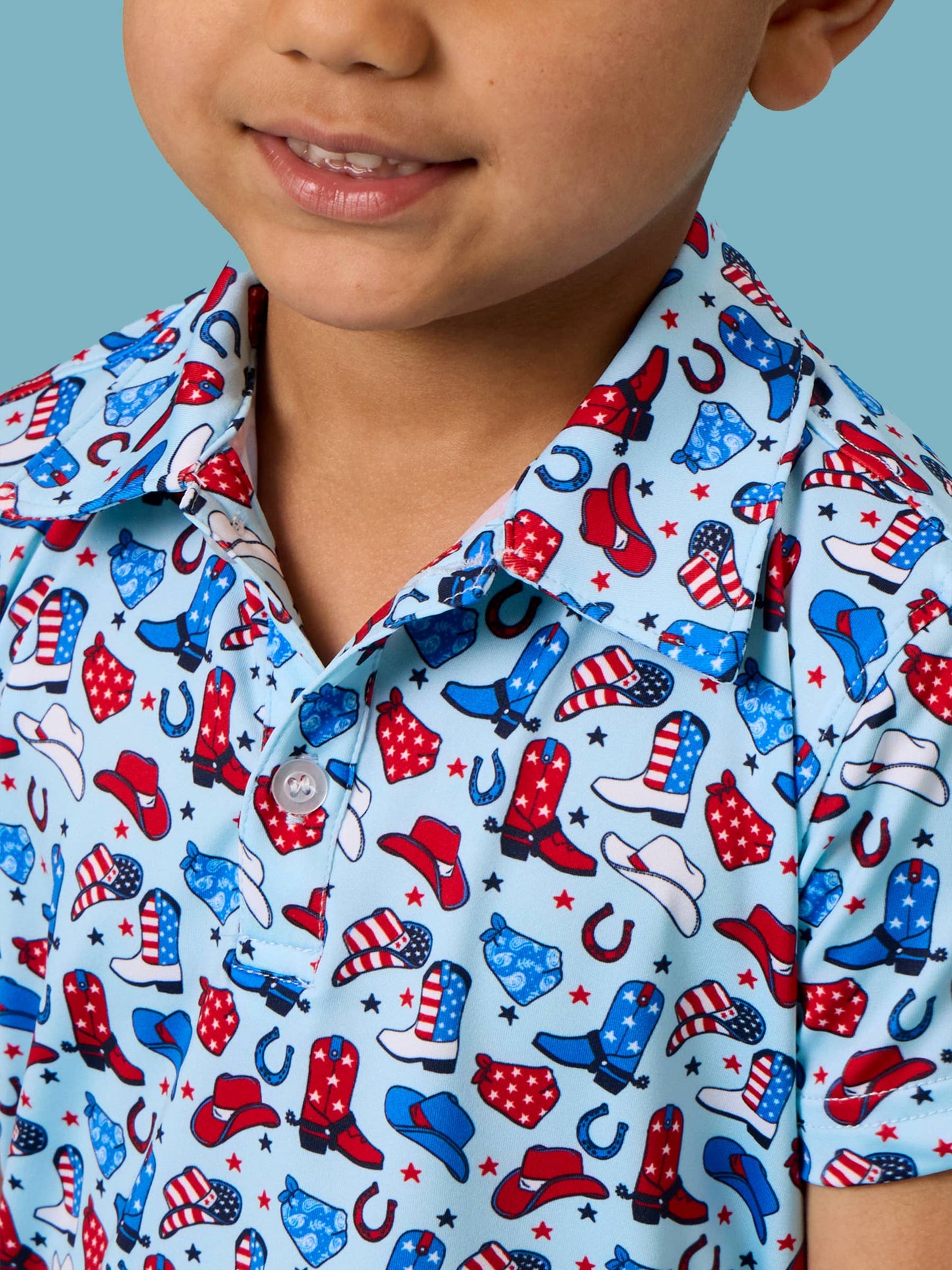 Boys Blue Stars & Spurs Knit Short Sleeve Performance Polo