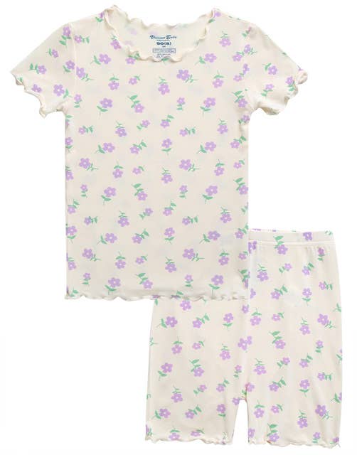 Shirring Purple Blossom Short Sleeve Bamboo Pajama