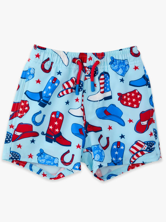 Boys Blue Stars & Spurs Performance Hybrid Swim Trunks
