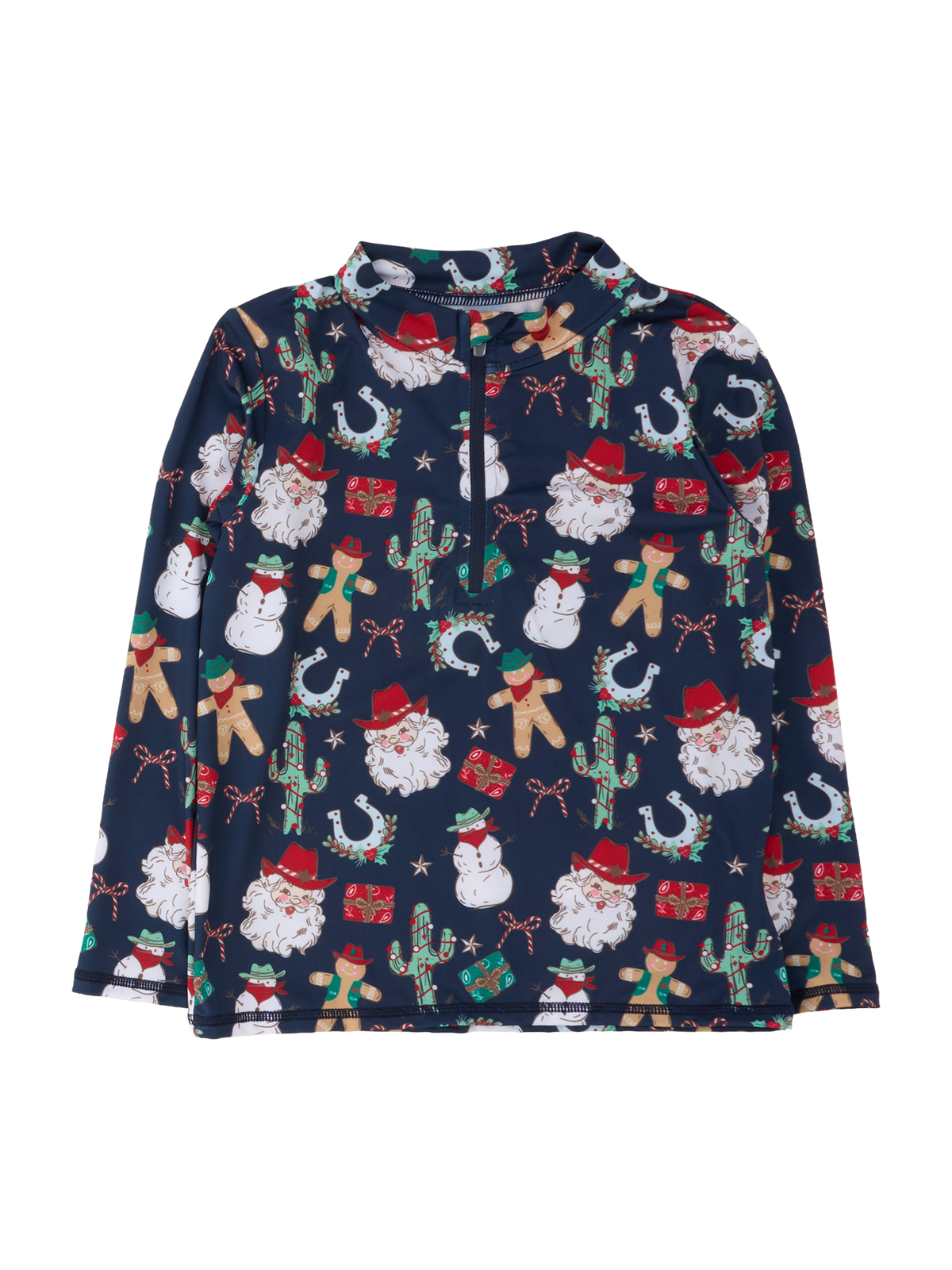 Boys Giddy Up Santa Western Christmas Performance Long Sleeve Quarter Zip