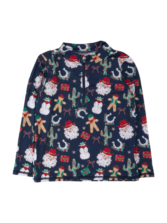 Boys Giddy Up Santa Western Christmas Performance Long Sleeve Quarter Zip