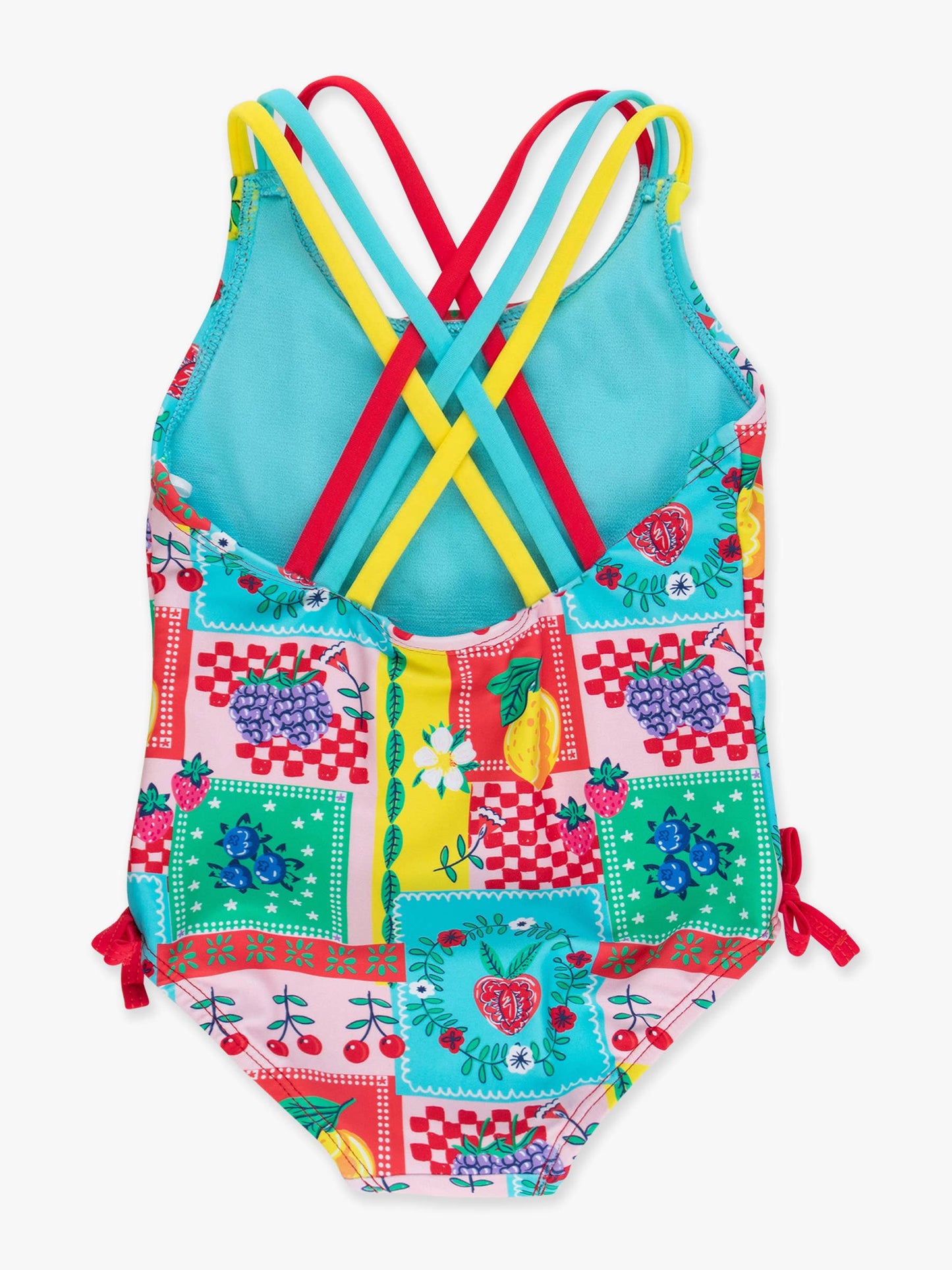 Girls Picnic Party Patchwork Cross-Back One Piece Swimsuit