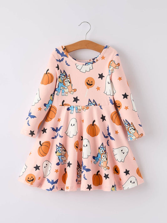 Halloween Bluey Ghost Pumpkin Character Girls Dress