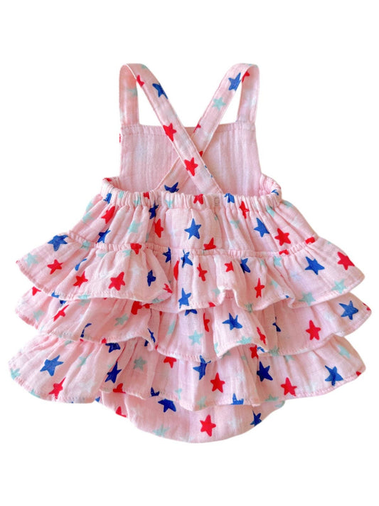Splendid Stars Pink / Muslin Ruffle Sunsuit