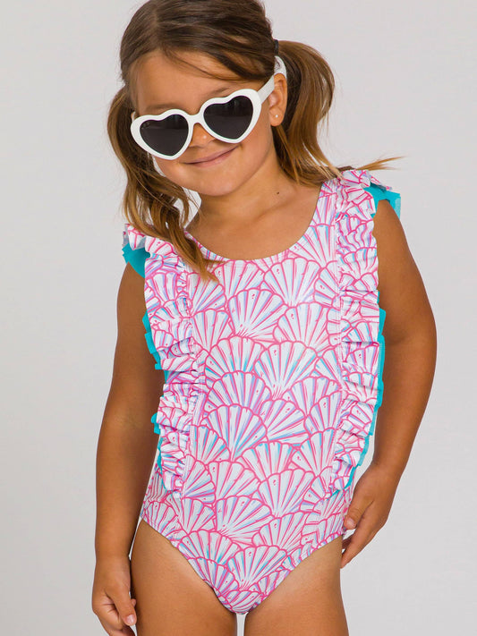 Girls Pink Magical Mermaids Waterfall One Piece Swimsuit