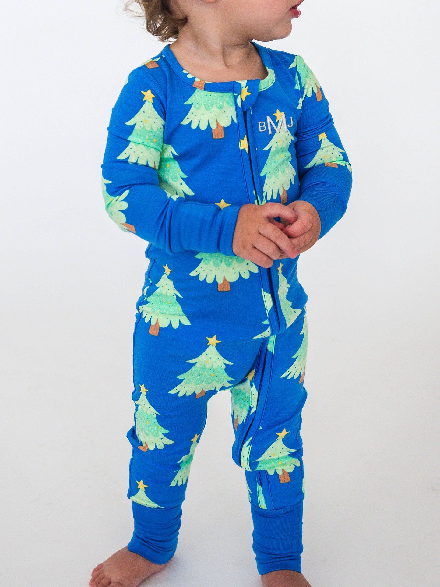 SoftSnooze™ Baby Bamboo Viscose Blue Twinkling Trees Convertible One Piece Footie Pajama