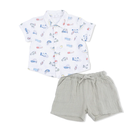 Fishing Lures - Polo Button Up with Casual Short