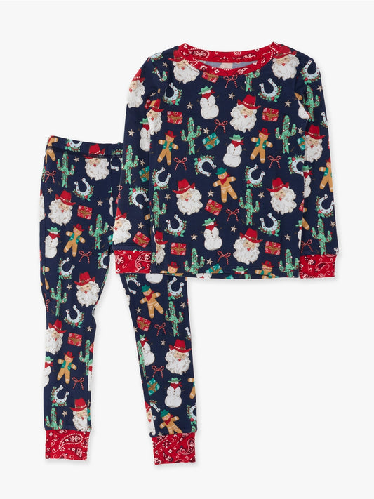 SoftSnooze™ Kids Bamboo Viscose Giddy Up Santa Western Christmas Long Sleeve Pajama Set