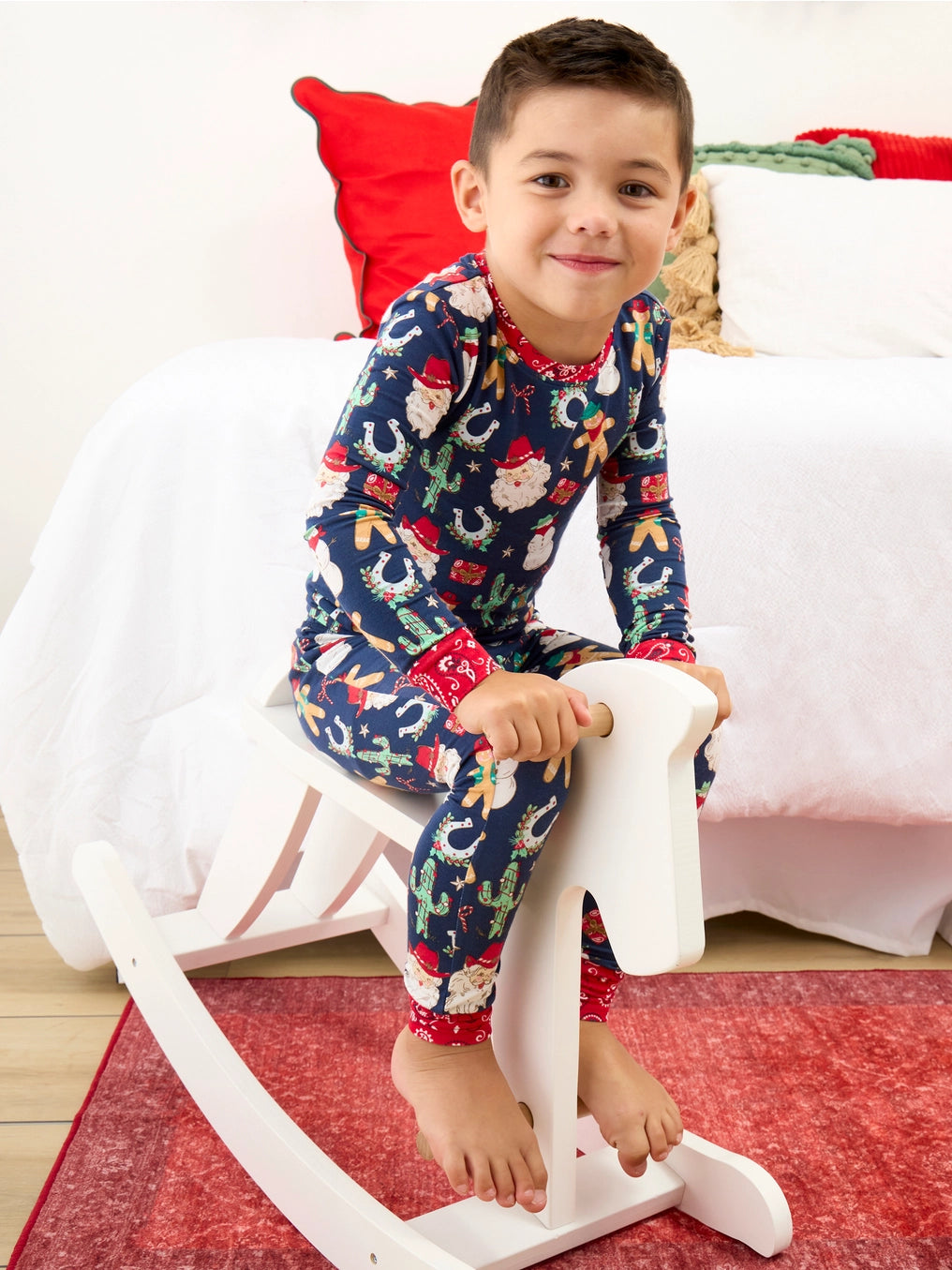 SoftSnooze™ Kids Bamboo Viscose Giddy Up Santa Western Christmas Long Sleeve Pajama Set