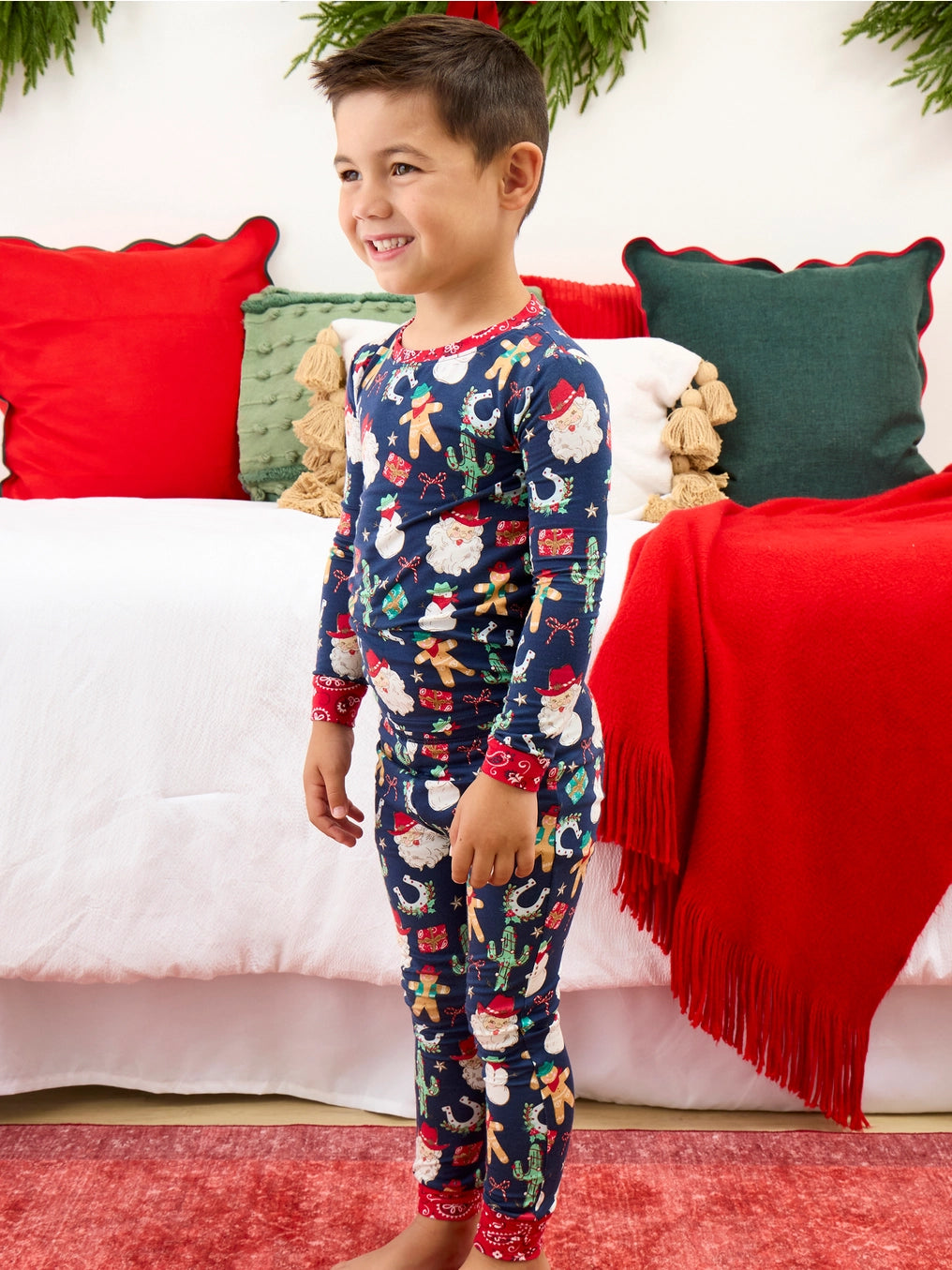 SoftSnooze™ Kids Bamboo Viscose Giddy Up Santa Western Christmas Long Sleeve Pajama Set