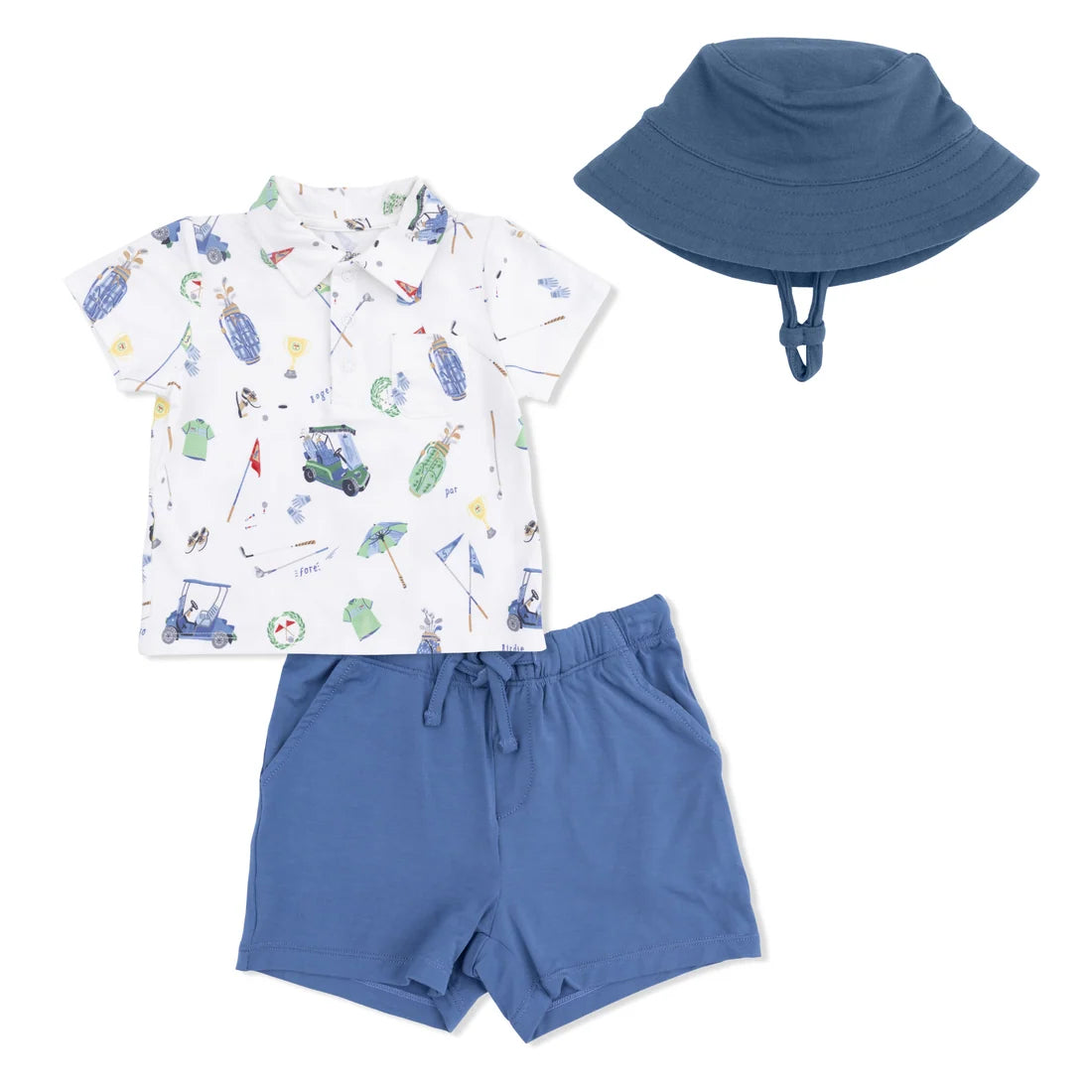 Golf Things Polo with Casual Short with Solid Bucket Hat