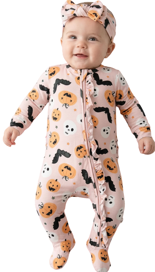 Spooky Halloween Vibes Bamboo Footie with Headband