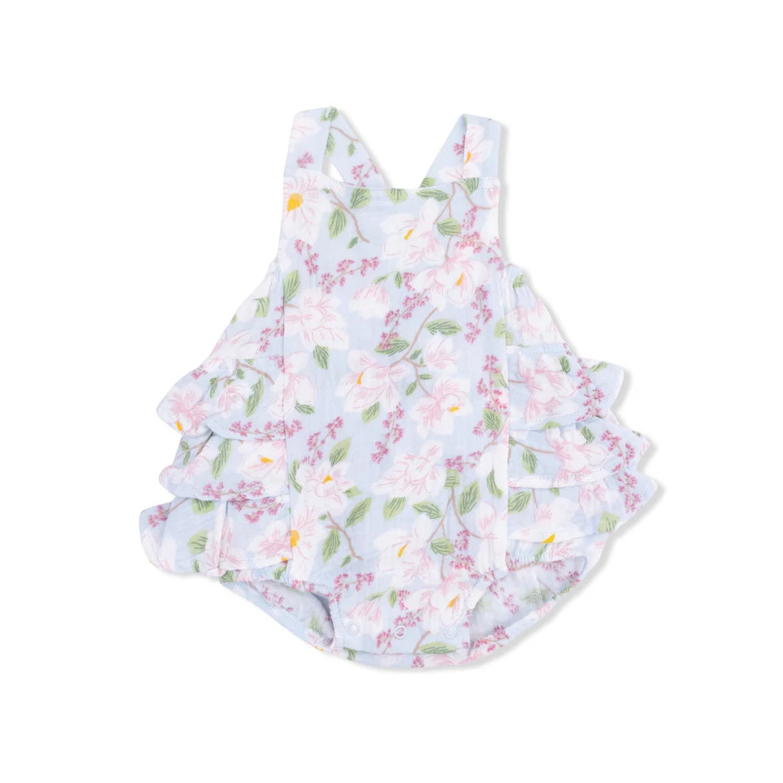 Angel Dear Magnolias Organic Muslin Ruffle Sunsuit