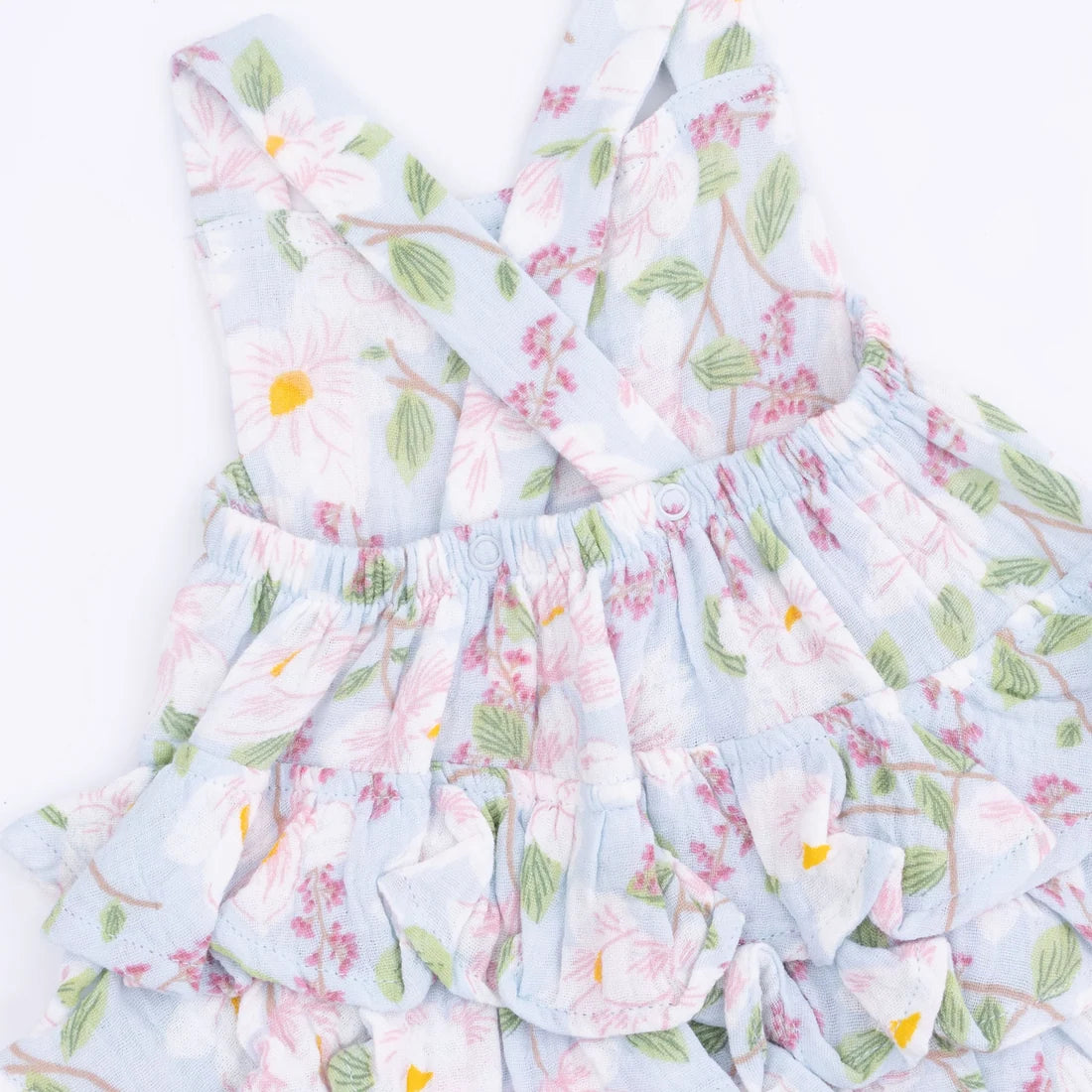 Angel Dear Magnolias Organic Muslin Ruffle Sunsuit