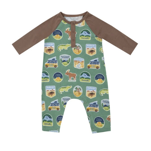 L/S Raglan Romper - National Park Stickers