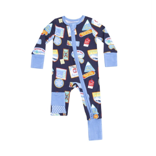 2 Way Zipper Romper - Vintage Ski Patches