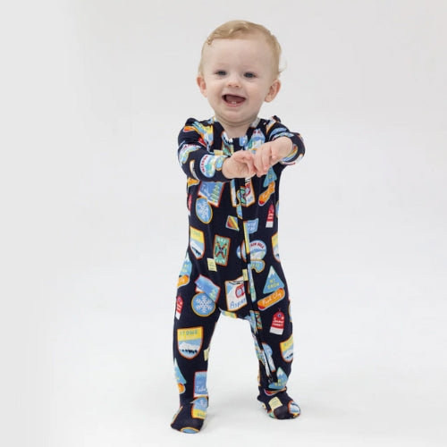 2 Way Zipper Footie - Vintage Ski Patches