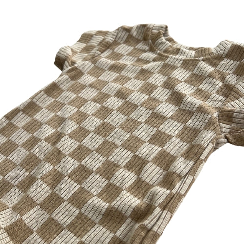 Brown Checkered Ribbed Shortie Romper